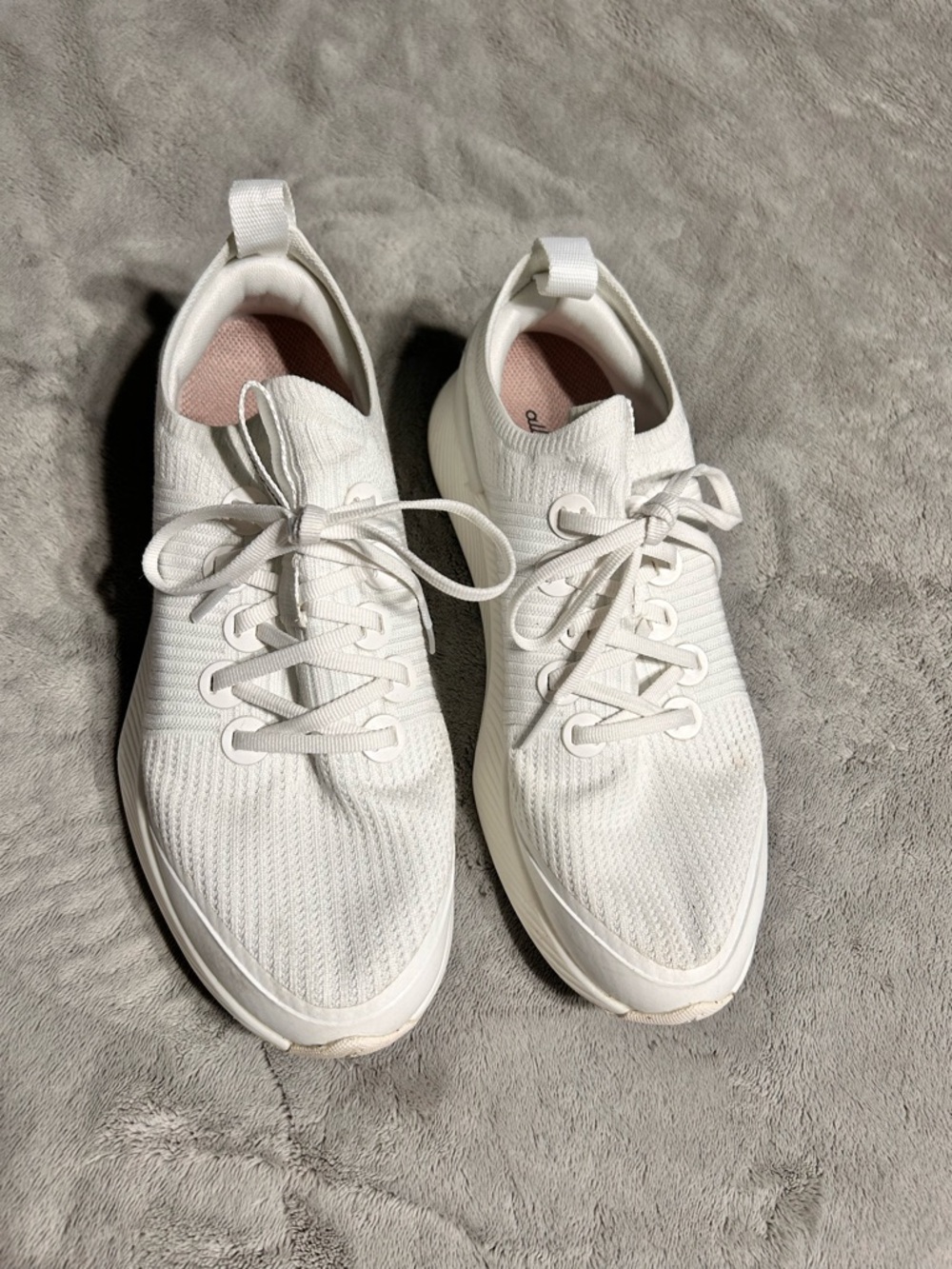 allbirds Women's White Knit Lace-Up Sneakers with Pink Insole